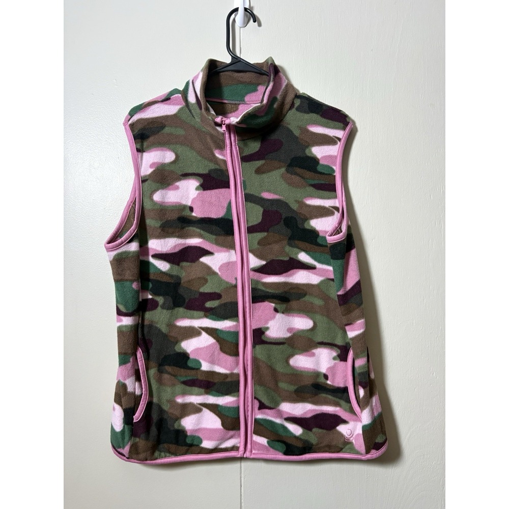 Cuddl Duds XL Pink Camo Fleece Vest Full Zip Soft Cozy Loungecore Outdoor